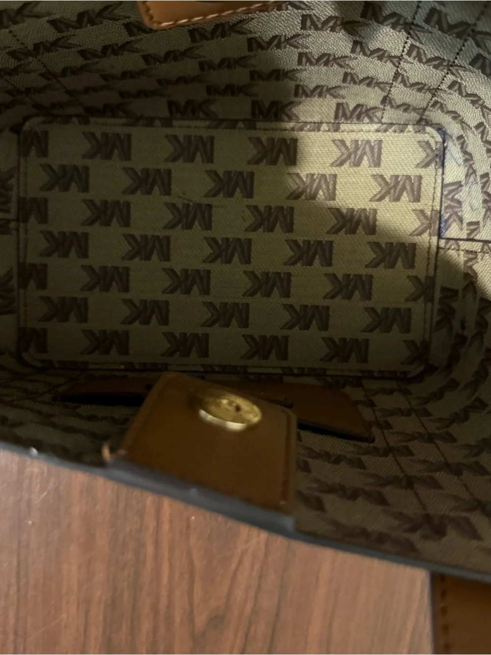 Michael Kors Brown Pebbled Leather Tote with Gold MK Accent